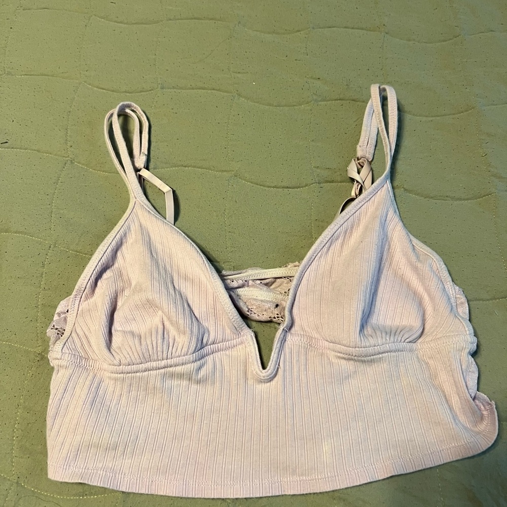 Light Lavender Ribbed V-Neck Bralette AERIE